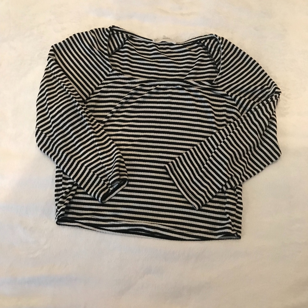 Striped 3/4 length sleeve Crop Top